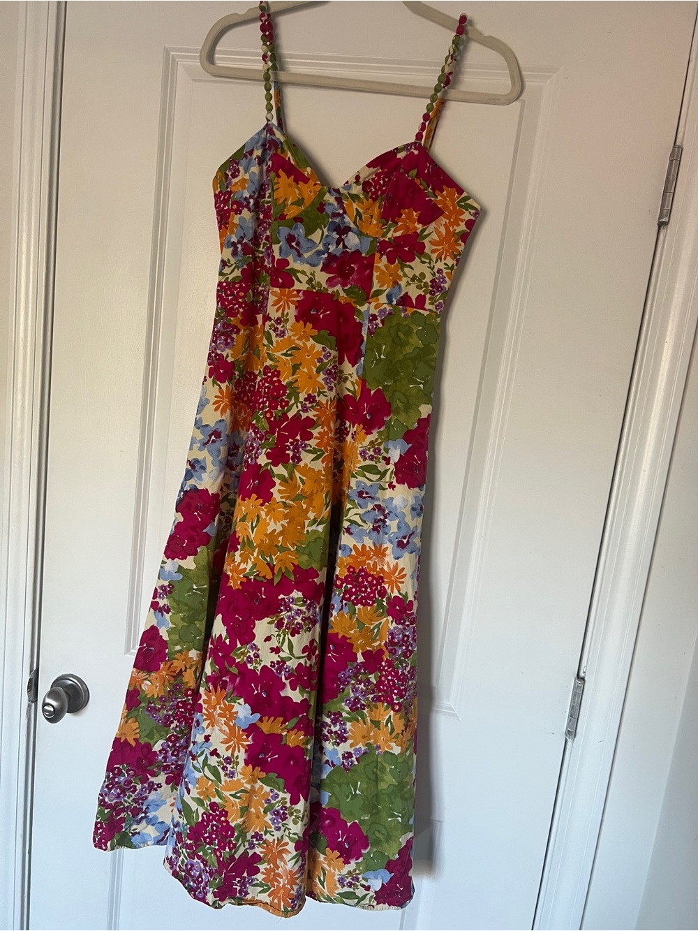 Floral Midi Sundress with Spaghetti Straps - Multicolor
